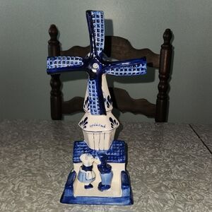 Charming Blue and White Ceramic Windmill